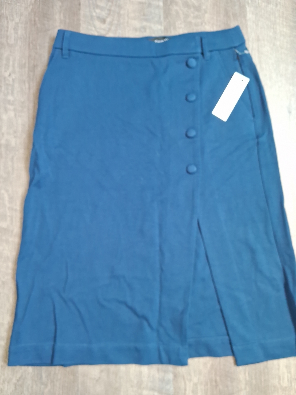 Classic A-Line Skirt with Side Button Detail - Blue